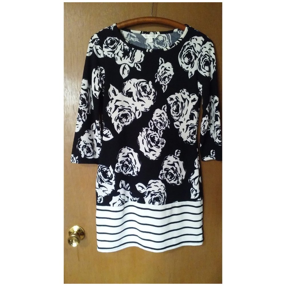 Charming Charlie Black White Floral & Stripe Dress